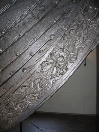 Woodcarving on the bow. Viking Ship Museum, Oslo, Norway.