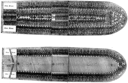 A plan of a ship showing how the enslaved people were kept on board.
