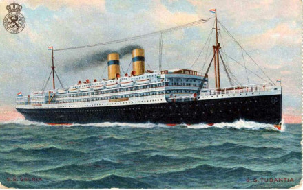 Original print of the SS Tubantia, Royal Holland Lloy. Colour postcard of the Koninklijke Hollandsche Lloyd sister ships Gelria and Tubantia