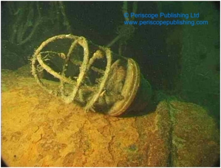 A cagelamp, lying at the site of the SMS Lützow. Source: Periscope Publishing.