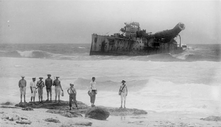 The wreck of the Emden at North Keeling Island, Source: Green Collection, State Library of Victoria
