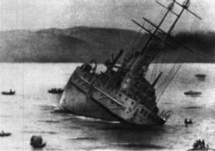 The sinking of the Viribus Unitis as viewed from the SMS Tegetthoff, unknown photographer, 1918