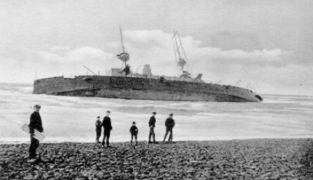 HMS Prince George seen from the beach soon after her wreck. Photo by A. Schoen