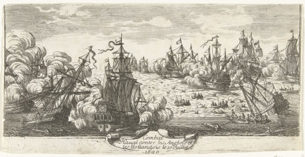 Gravure van de Zeeslag bij Beachy Head, 1690, Rijksmuseum RP-P-OB-82.707