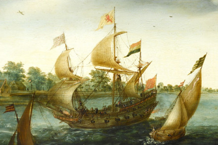 Detail van Schepen voor IJsselmonde, Aert Anthonisz., 161. Rijksmuseum, SK-A-1446.