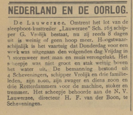 stuk uit de Arnhemse courant over het vergaan van de Lauwerzee