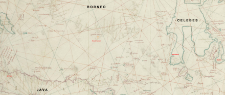 e locatie van de Gouden Leeuw op deze 17e eeuwse kaart van de Indische archipel