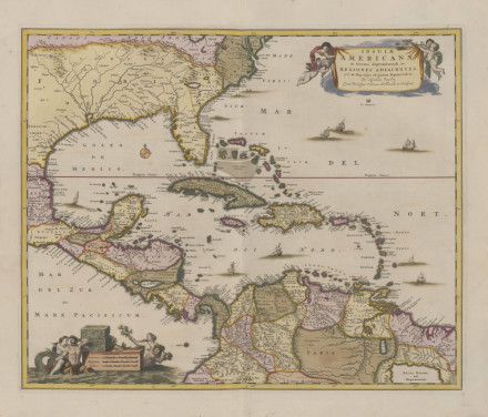 Kaart van het Caribisch gebied uit de Atlas Maior van J. Blaeu, deel Americ. Nationaal Archief, 4.AKF/2.11 blad 8