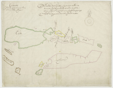 An old chart showing two islands.