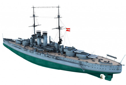 Still of a 3d image of the SMS Szent Istvan by A. Wilke