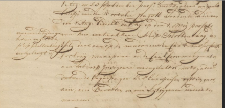 De afbeelding toont een fragment van een oud document, waarschijnlijk in het Nederlands, geschreven in een cursief handschrift.