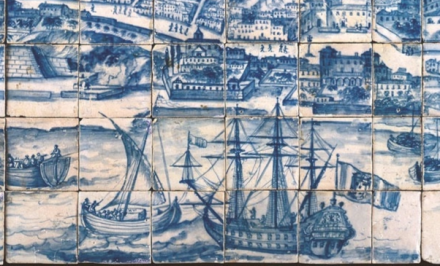 image of the port of Lisbon on a tile tableau