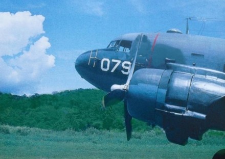 A photo in colour of the front of the plane with the number 079 visible.