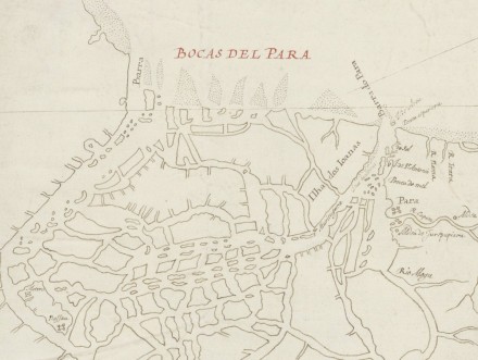 An old map of the coast of Brazil with Fort Nassau.