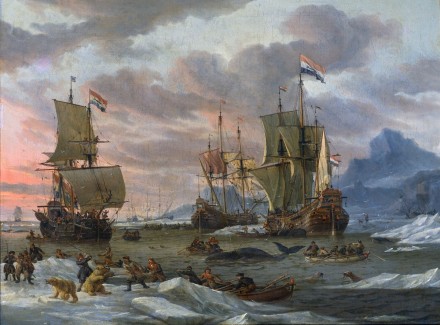 zeilschepen in een pool landschap op een schilderij